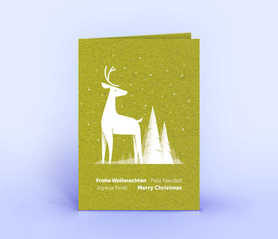 Weihnachtskarte mit Hirsch auf Graspapier 7123