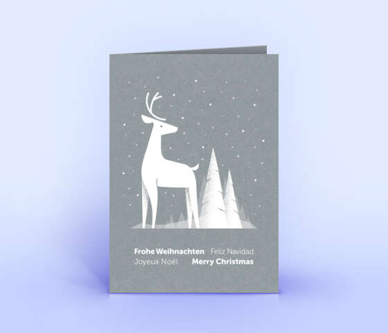 Weihnachtskarte mit Hirsch auf grauem Design-Recyclingpapier 7125
