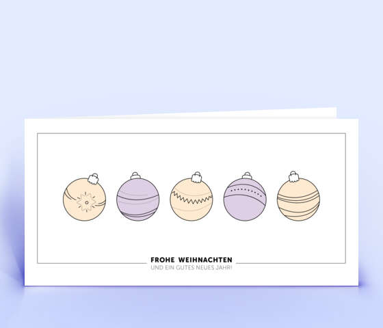Weihnachtskarte mit Design "5er Kugeln" in violetten Pastelltönen 7160