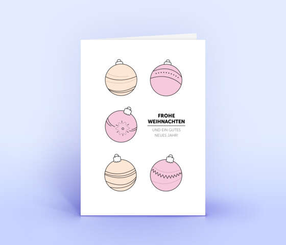 Weihnachtskarte mit Motiv „5er-Kugeln” in rosafarbenen Pastelltönen 7161
