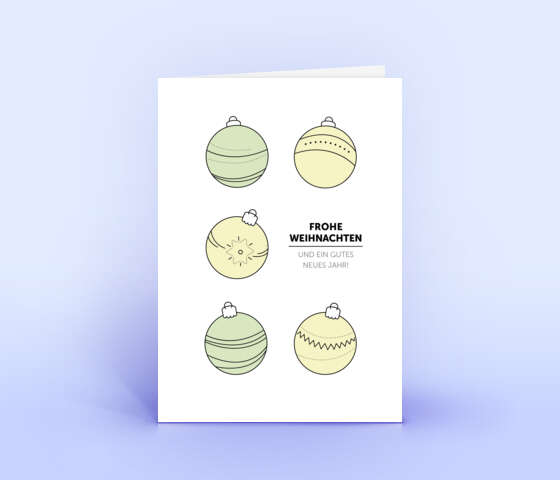 Weihnachtskarte mit Motiv „5er-Kugeln” in grünen Pastelltönen 7163