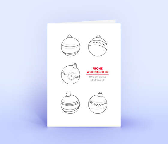 Weihnachtskarte mit Motiv „5er-Kugeln” in Schwarz-Weiß 7165
