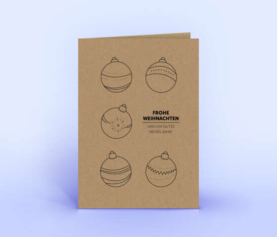 Weihnachtskarte mit Motiv „5er-Kugeln” auf Naturkarton 7167
