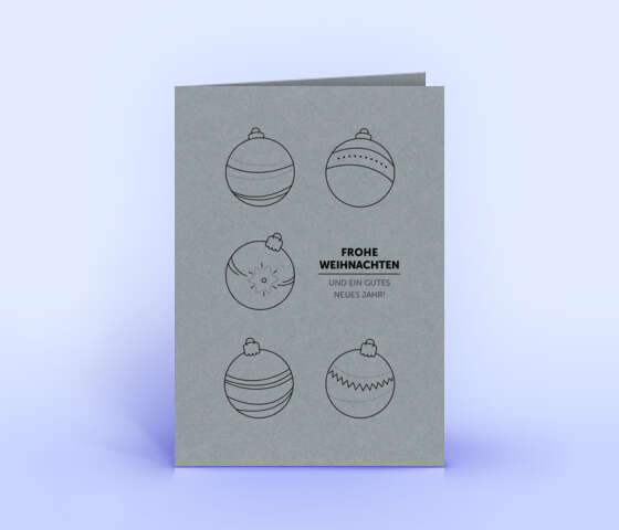 Weihnachtskarte mit Motiv „5er-Kugeln” auf Designkarton in grau 7173