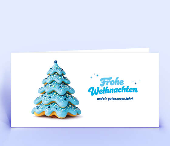 Ausgefallene Weihnachtskarte mit blauem Donut-Weihnachtsbaum 7190