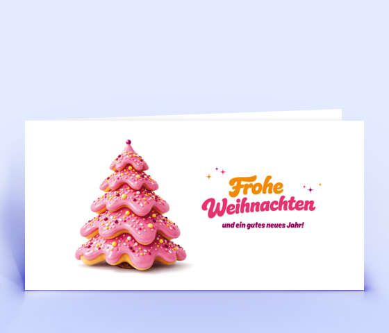 Originelle Weihnachtskarte mit rosa Donut-Weihnachtsbaum 7192