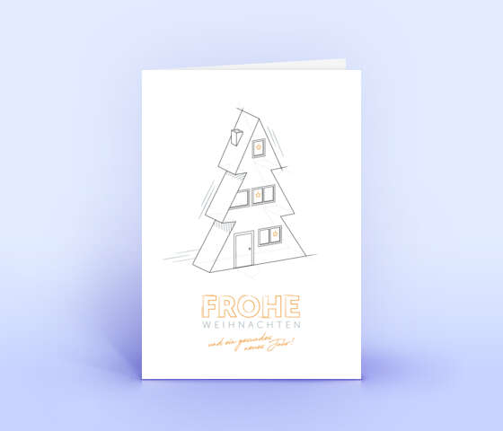 Moderne Weihnachtskarte für Architekten und Planungsbüros mit orangenem Motiv 7205