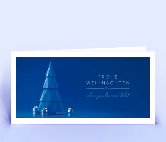 Blaue Weihnachtskarte mit Polygon Weihnachtsbaum 7230