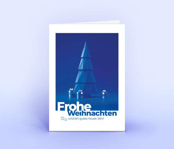 Ausgefallene Weihnachtskarte mit blauem Low-Poly Weihnachtsbaum 7231