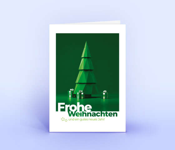 Ausgefallene Weihnachtskarte mit grünem Low-Poly Weihnachtsbaum 7233