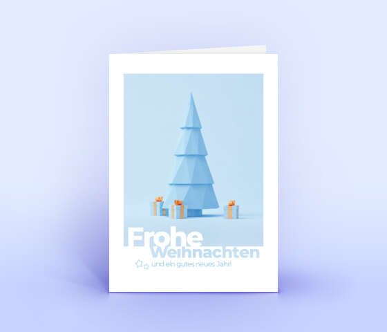 Moderne Weihnachtskarte mit eisblauem Polygon Tannenbaum 7235