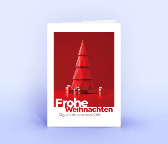Moderne Weihnachtskarte mit rotem Polygon Tannenbaum 7237
