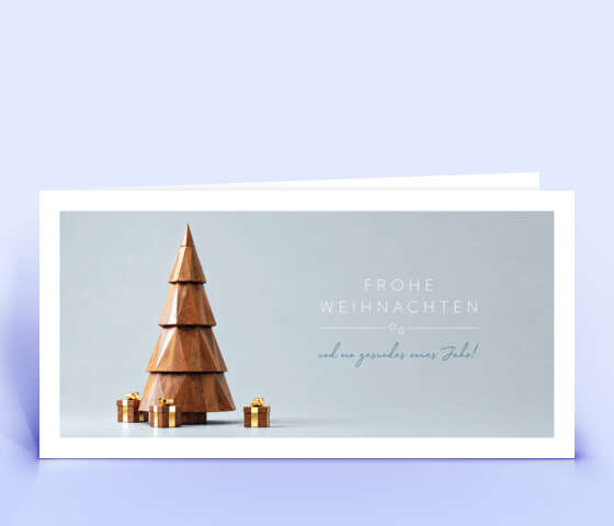 Weihnachtskarte mit Low-Poly Weihnachtsbaum aus Holz 7238