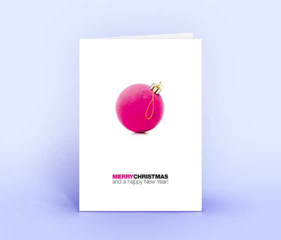 Öko Weihnachtskarten Nr. 951 pink mit einer Weihnachtskugel zeigen eine originelle Gestaltung.
