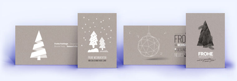 Weihnachtskarten auf grauem Design-Recyclingpapier mit Sonderfarbe Weiß