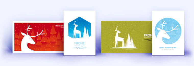 Weihnachtskarten mit Hirsch und die geschäftliche Weihnachtskarte mit Hirschmotiv